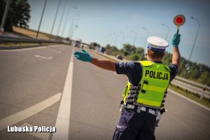 policjant zatrzymuje pojazd do kontroli