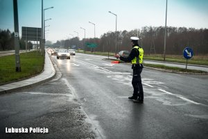 policjant zatryzmuje kierowcę