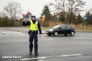 policjant zatrzymuje auto do kontroli