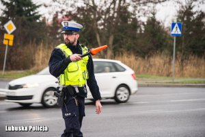 policjant zatrzymuje auto do kontroli