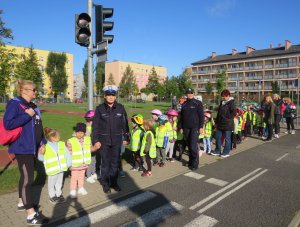 Dzieci uczą się jak prawidłowo przechodzić przez pasy