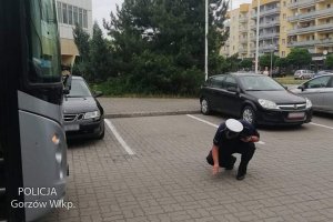 policjant kontroluje autokar