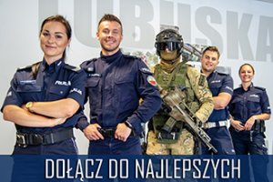 Na zdjęciu policjanci promujący dobór do Policji.