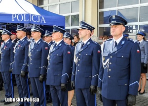 Policjanci stojący w szeregu.