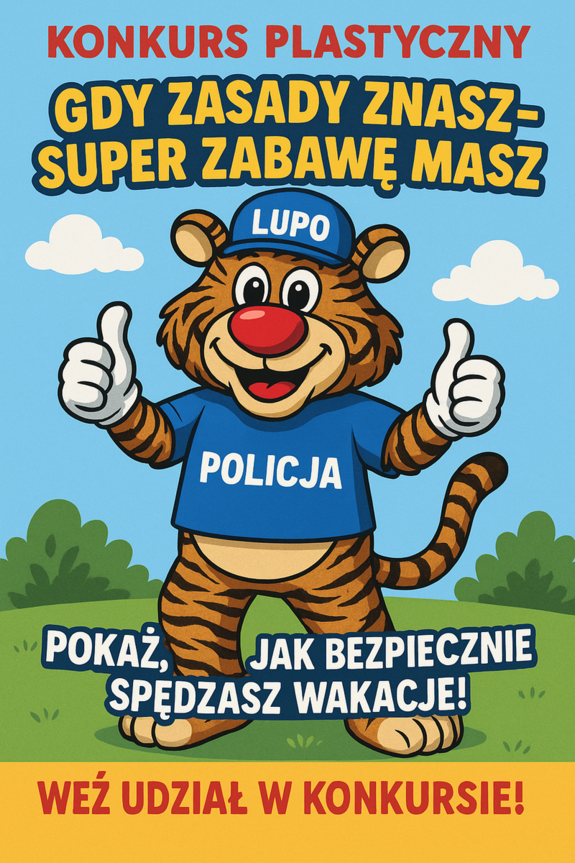 Konkurs plastyczny pn. „Gdy zasady znasz – super zabawę masz” realizowany w ramach Działań Prewencyjnych „Bezpieczne wakacje 2025”