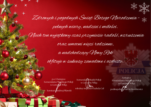 ŻYCZENIA ŚWIĄTECZNE KOMENDANTA MIEJSKIEGO POLICJI W GORZOWIE WLKP.