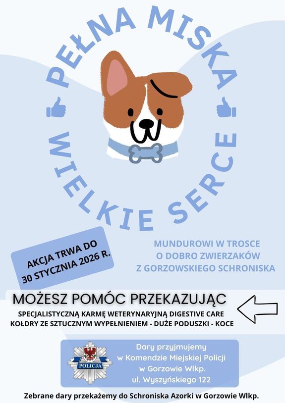 PEŁNA MISKA – WIELKIE SERCE. Mundurowi w trosce o dobro zwierzaków z gorzowskiego schroniska.